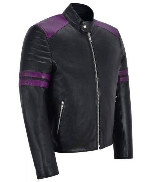 Fight Club Black and Purple Leather Biker Jacket - Image 3