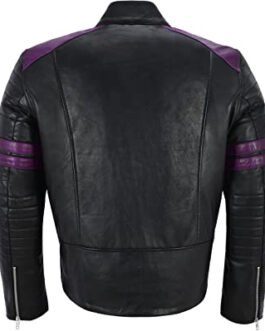 Fight Club Black and Purple Leather Biker Jacket