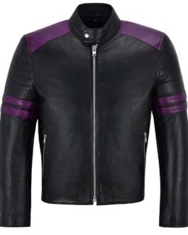 Fight Club Black and Purple Leather Biker Jacket