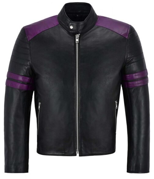 Fight Club Black and Purple Leather Biker Jacket