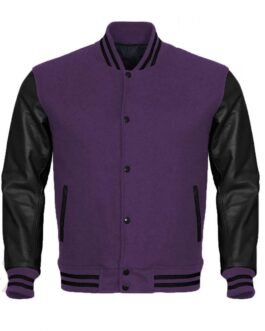 Varsity Letterman Black and Purple Jacket
