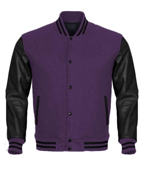 Varsity Letterman Black and Purple Jacket