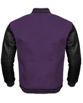 Varsity Letterman Black and Purple Jacket