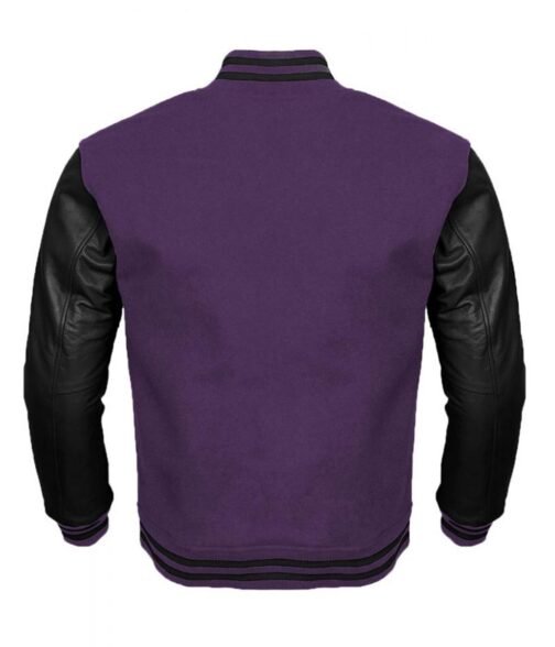 Varsity Letterman Black and Purple Jacket - Image 2