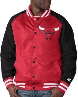 Starter Chicago Bulls Red and Black Point Guard Satin Varsity Jacket