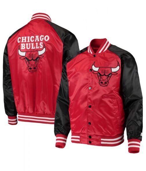 Starter Chicago Bulls Red and Black Point Guard Satin Varsity Jacket - Image 4