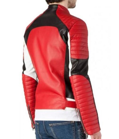 Men’s Padded Asymmetrical Motorcycle Black and Red Jacket - Image 3