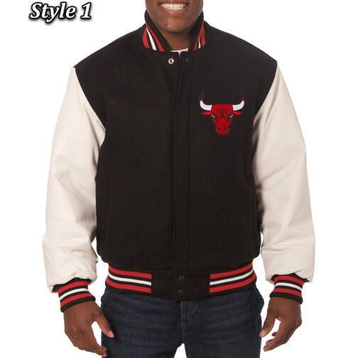 Varsity Chicago Bulls Black Wool and White Jacket