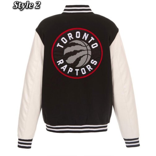 Black and White Toronto Raptors Varsity Jacket - Image 4