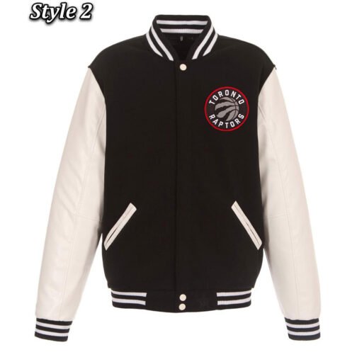 Black and White Toronto Raptors Varsity Jacket - Image 2