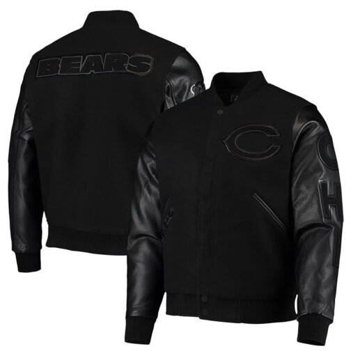Black Chicago Bears Logo Varsity Jacket - Image 3