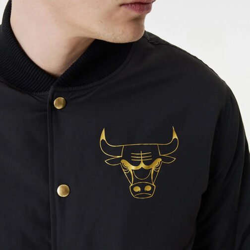 Black Chicago Bulls Team Script Bomber Jacket - Image 3