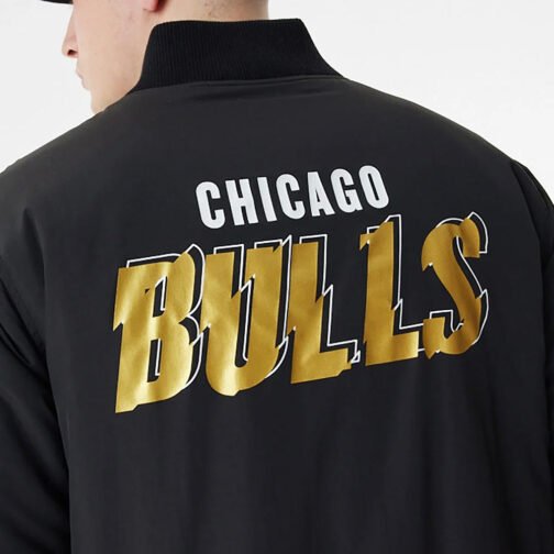 Black Chicago Bulls Team Script Bomber Jacket - Image 4