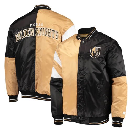 Vegas Golden Knights The Leader Black/Gold Varsity Satin Jacket - Image 3