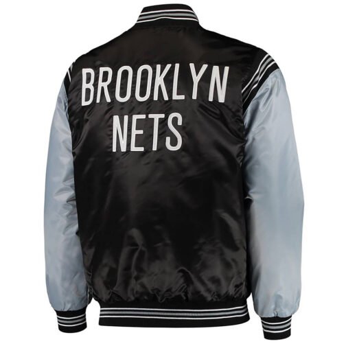 Black/Gray Brooklyn Nets The Enforcer Satin Jacket - Image 2