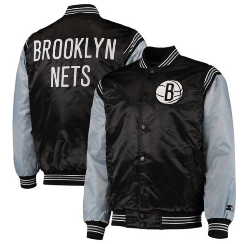 Black/Gray Brooklyn Nets The Enforcer Satin Jacket - Image 3