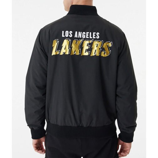 Black LA Lakers Team Script Bomber Jacket - Image 2