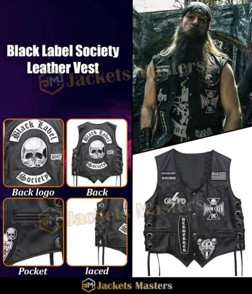 Black Label Society Motorcycle Leather Vest - Image 4