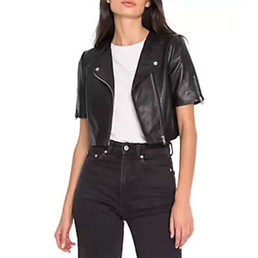Women’s Short Sleeve Leather Jacket - Image 5