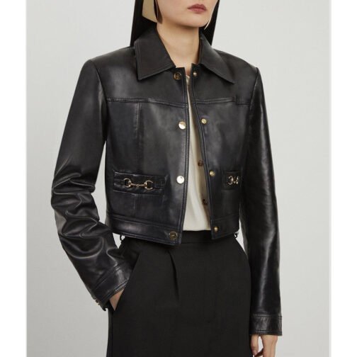 Women’s Snaffle Trim Leather Jacket - Image 2