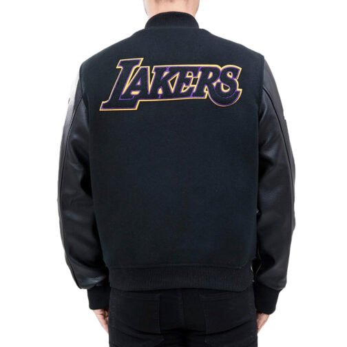 Los Angeles Lakers Logo Blended Wool/Leather Varsity Full-Snap Jacket - Image 4