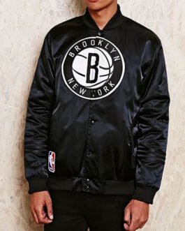 NBA Brooklyn Nets Black Satin Jacket