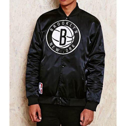 NBA Brooklyn Nets Black Satin Jacket