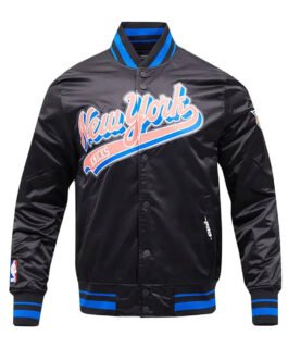 New York Knicks Script Tail Black Satin Jacket
