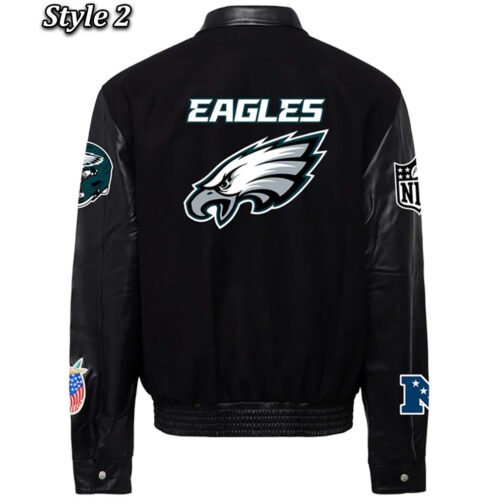 Philadelphia Eagles Black Wool and Leather Jacket - Image 4