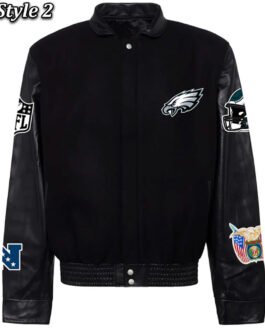 Philadelphia Eagles Black Wool and Leather Jacket
