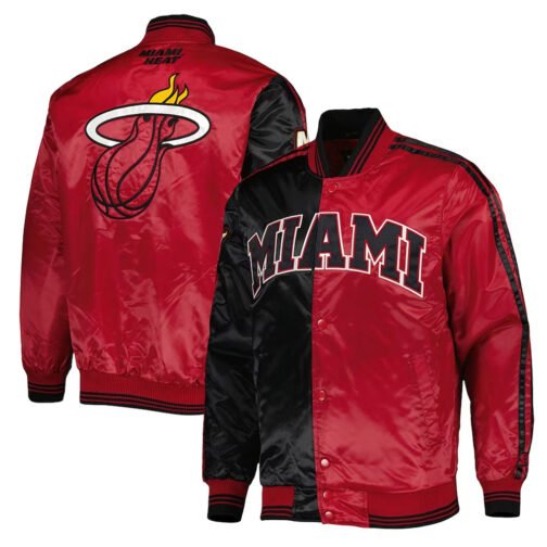 Miami Heat Fast Break Varsity Black/Red Satin Jacket - Image 3