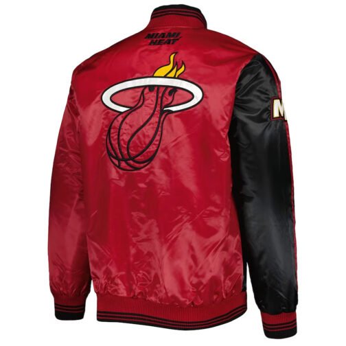 Miami Heat Fast Break Varsity Black/Red Satin Jacket - Image 2