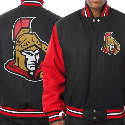 Black/Red Ottawa Senators Varsity Wool Jacket - Image 3