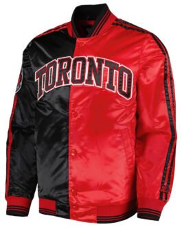 Toronto Raptors Color Block Black and Red Satin Jacket