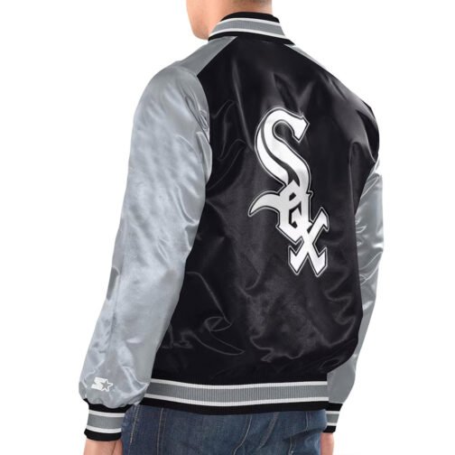 Black/Silver Chicago White Sox Renegade Varsity Satin Jacket - Image 2
