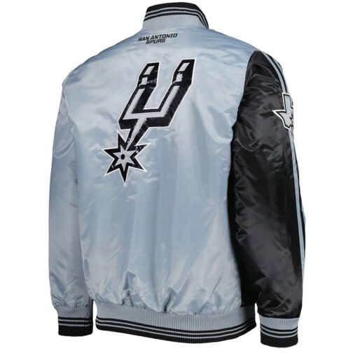 Black/Silver San Antonio Spurs Fast Break Satin Jacket - Image 2