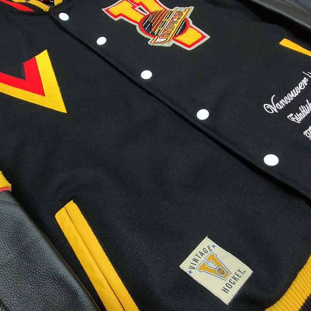 Vancouver Canucks Black Letterman Jacket - Image 4