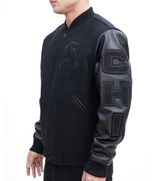 Black Chicago White Sox Letterman Varsity Jacket - Image 3