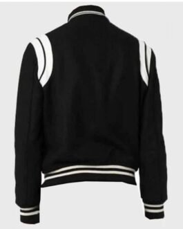 Men’s Black Wool Varsity Jacket with White Detailing