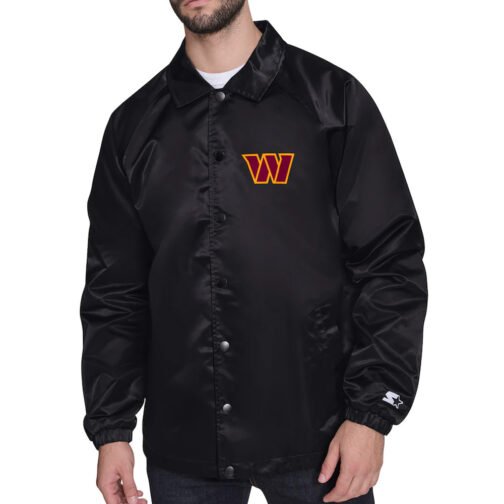 Washington Commanders Printed Logo Raglan Gray Coaches Jacket - Image 2