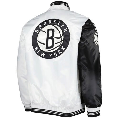 Brooklyn Nets Fast Break Black/White Satin Jacket - Image 2