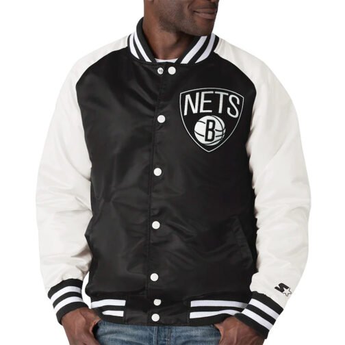 Brooklyn Nets Point Guard Black/White Satin Jacket - Image 4