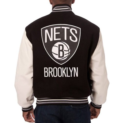 Black/White Brooklyn Nets Varsity Jacket - Image 2
