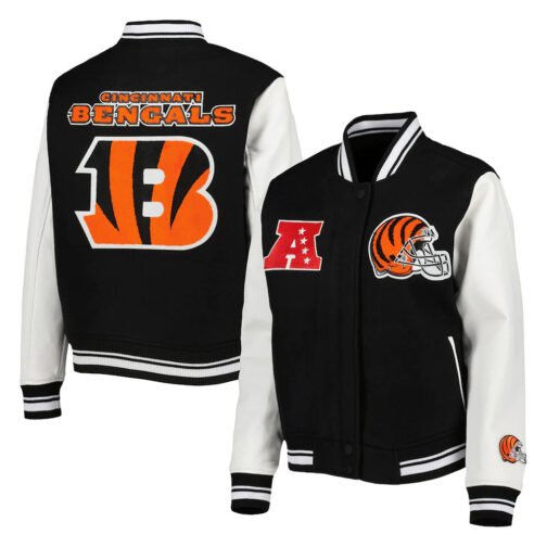 Cincinnati Bengals Mash Up Varsity Black/White Jacket - Image 3
