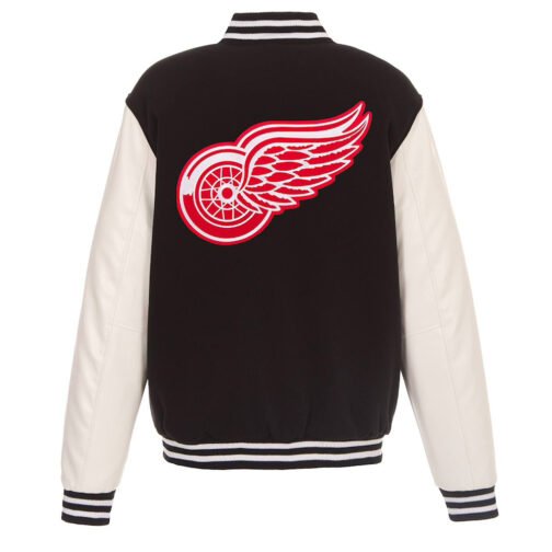 Black/White Detroit Red Wings Varsity Jacket - Image 2