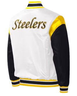 Pittsburgh Steelers Throwback Warm Up Pitch Black/White Varsity Satin Jacket