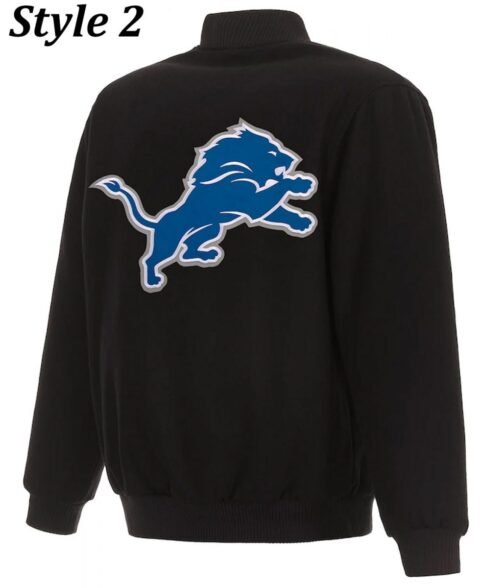 Varsity Detroit Lions Embroidered Black Wool Jacket - Image 4