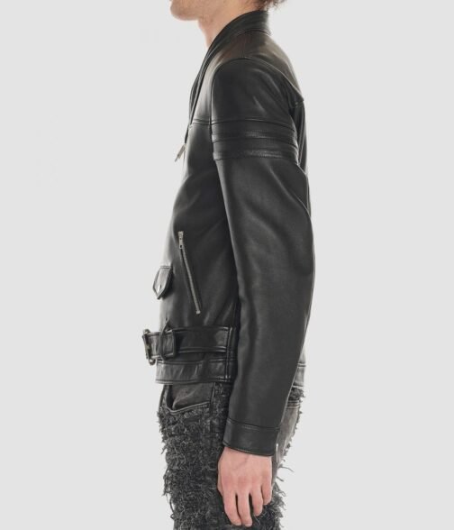 Men’s Designer Blackmeans Black Leather Biker Jacket - Image 4