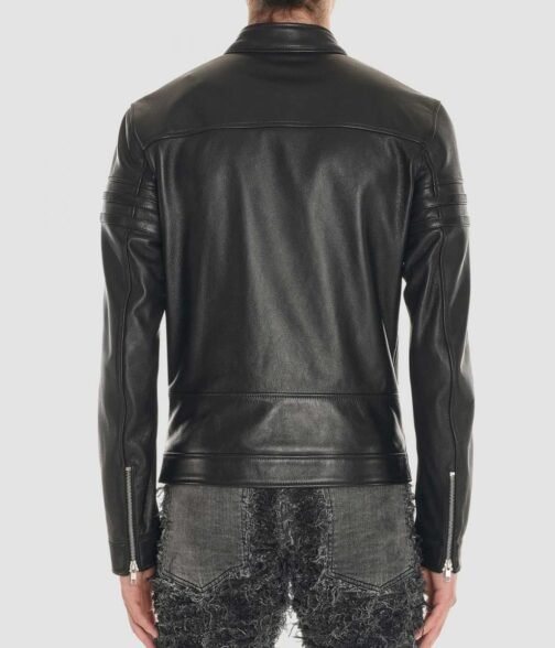 Men’s Designer Blackmeans Black Leather Biker Jacket - Image 2
