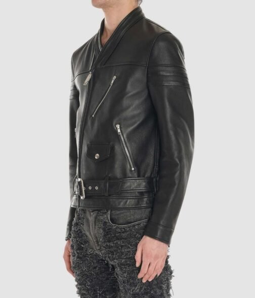 Men’s Designer Blackmeans Black Leather Biker Jacket - Image 3